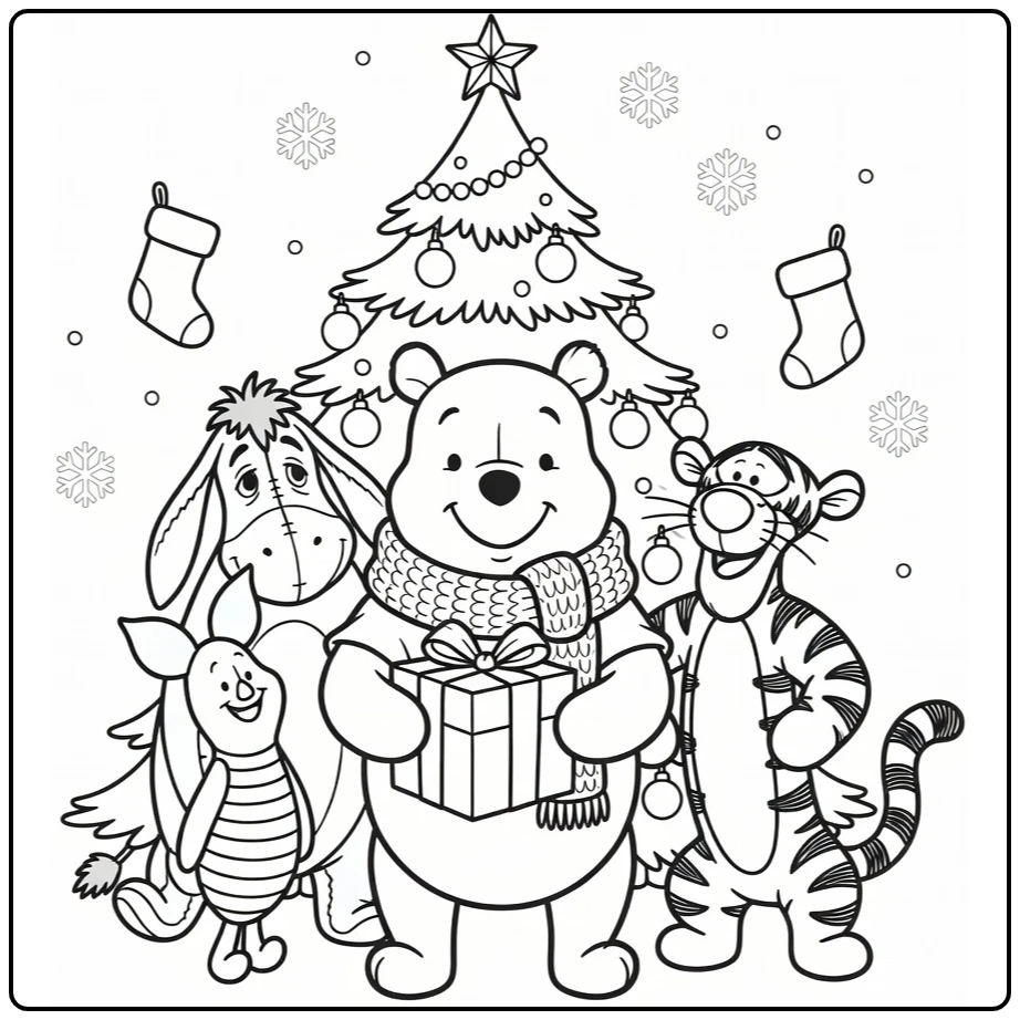 Winnie the Pooh Christmas Piglet Tigger Eeyore coloring page