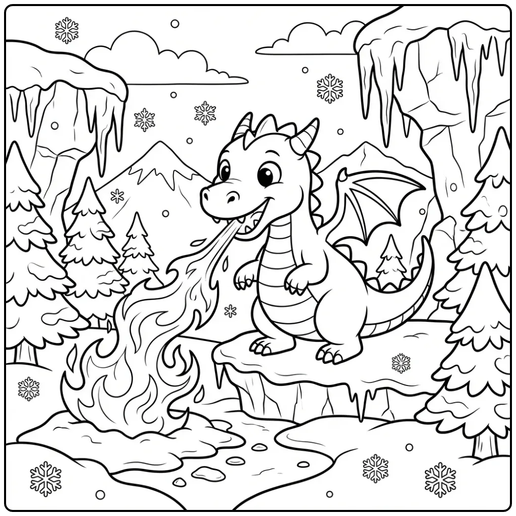 Wintry Dragon with Fire for Children coloring page