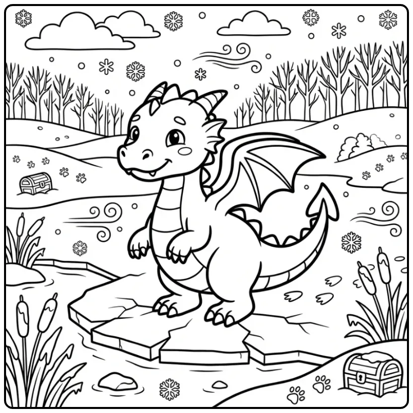Wintry Dragon on the Smooth Ice coloring page