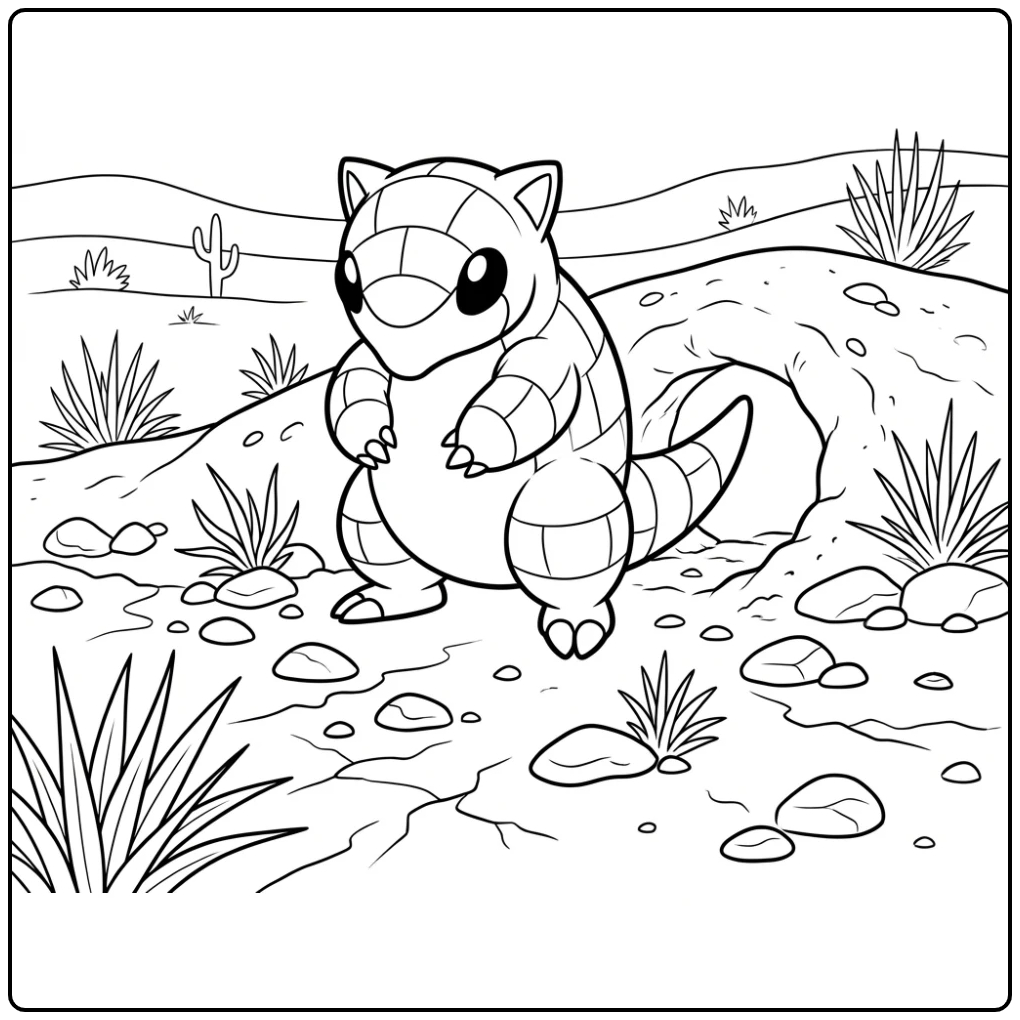 Desert Sandshrew Stone and Plants coloring page