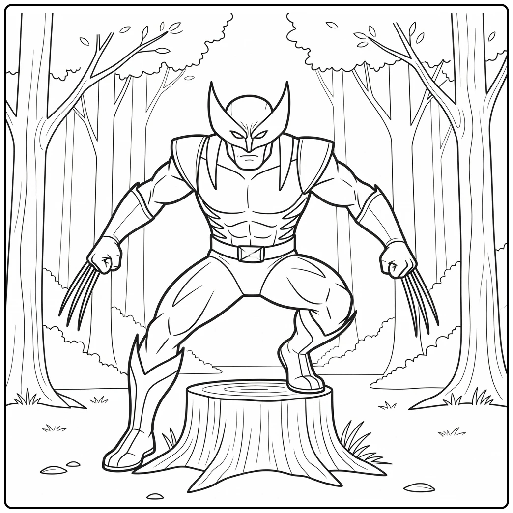 Wolverine Crouching Low in Forest Clearing Ready to Pounce coloring page