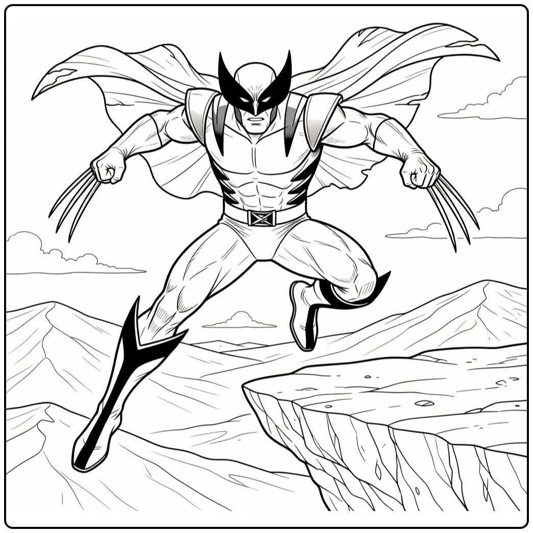 Wolverine Extended Claws and Hills coloring page