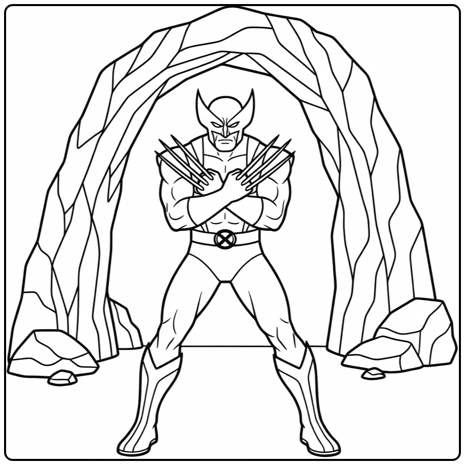 Wolverine Standing Cave with Rocks coloring page