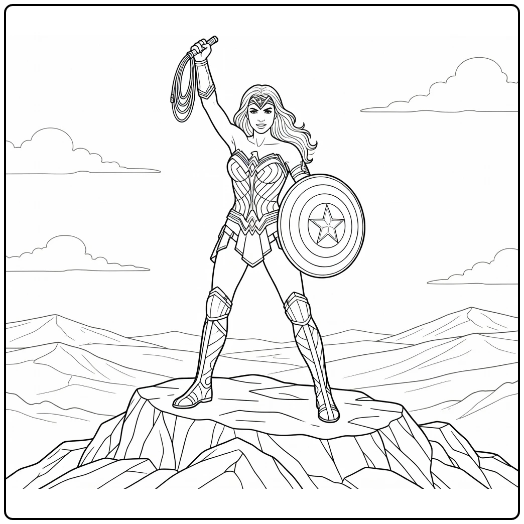 Wonder Woman Lasso Raised on Hilltop coloring page