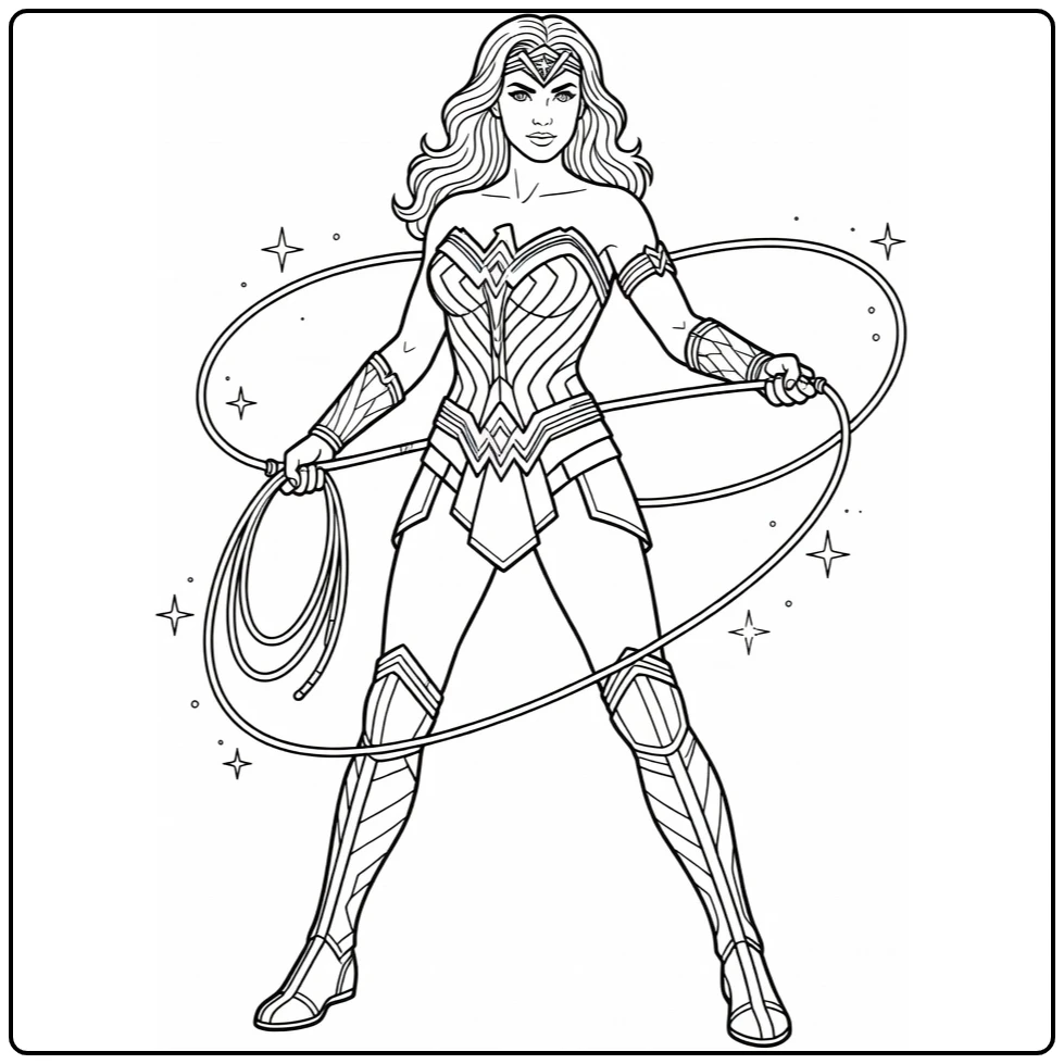 Wonder Woman Lasso Around Her in Graceful Arch coloring page