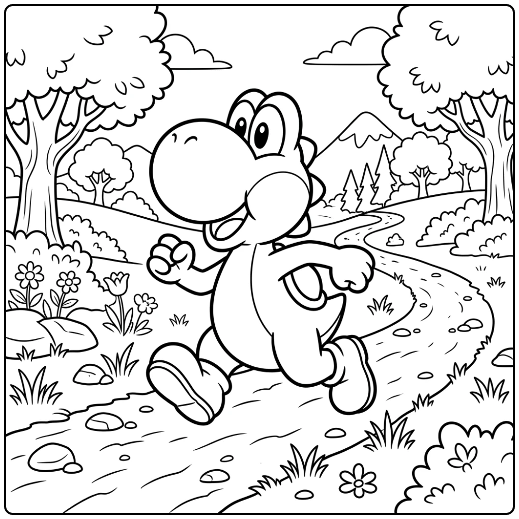 Yoshi Running Along a Simple Path coloring page