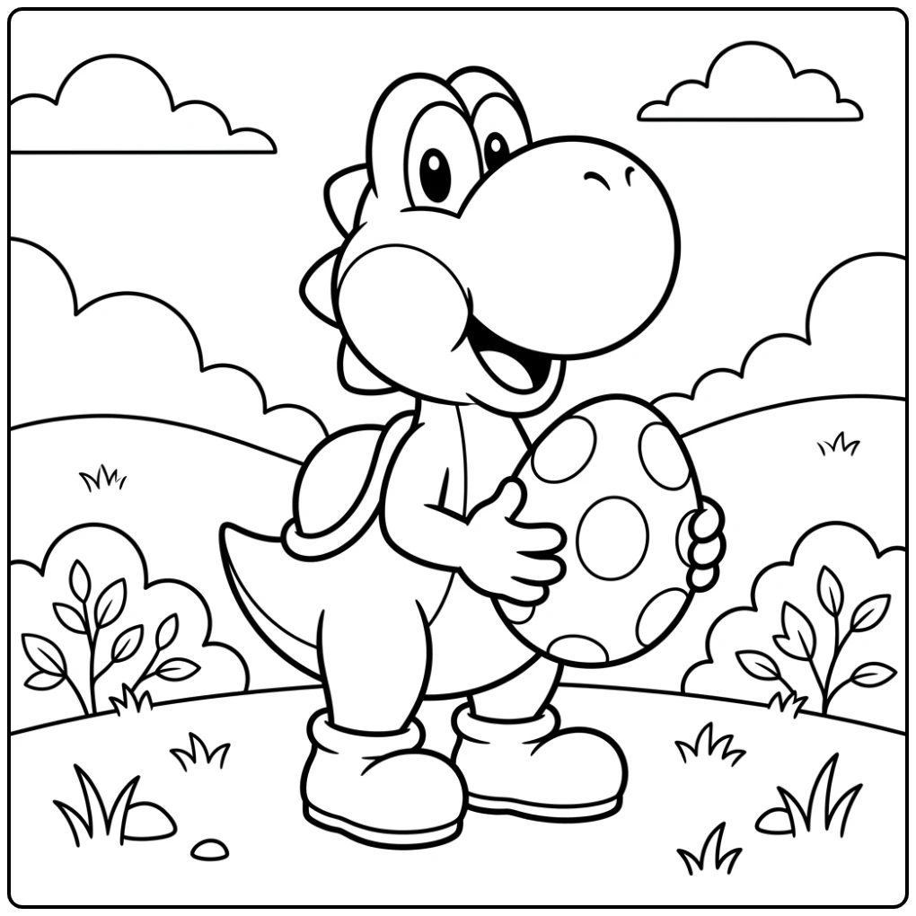 Yoshi with Happy Egg Ready coloring page