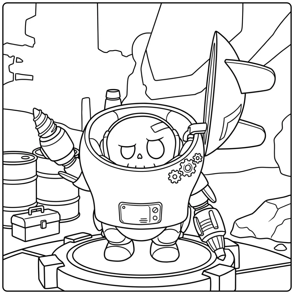 Sand Wave Robot with a Drill on a Construction Site coloring page