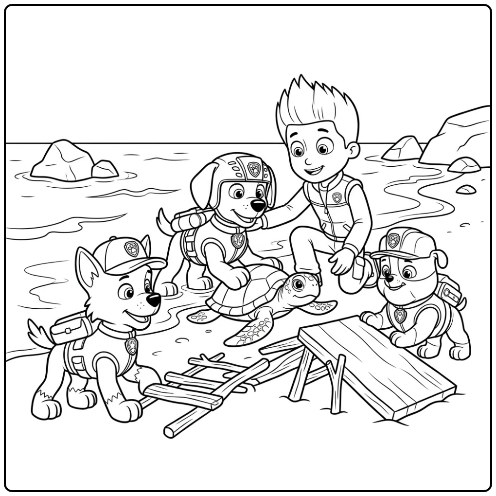 Zuma Paw Patrol Sea Adventure with Friends coloring page