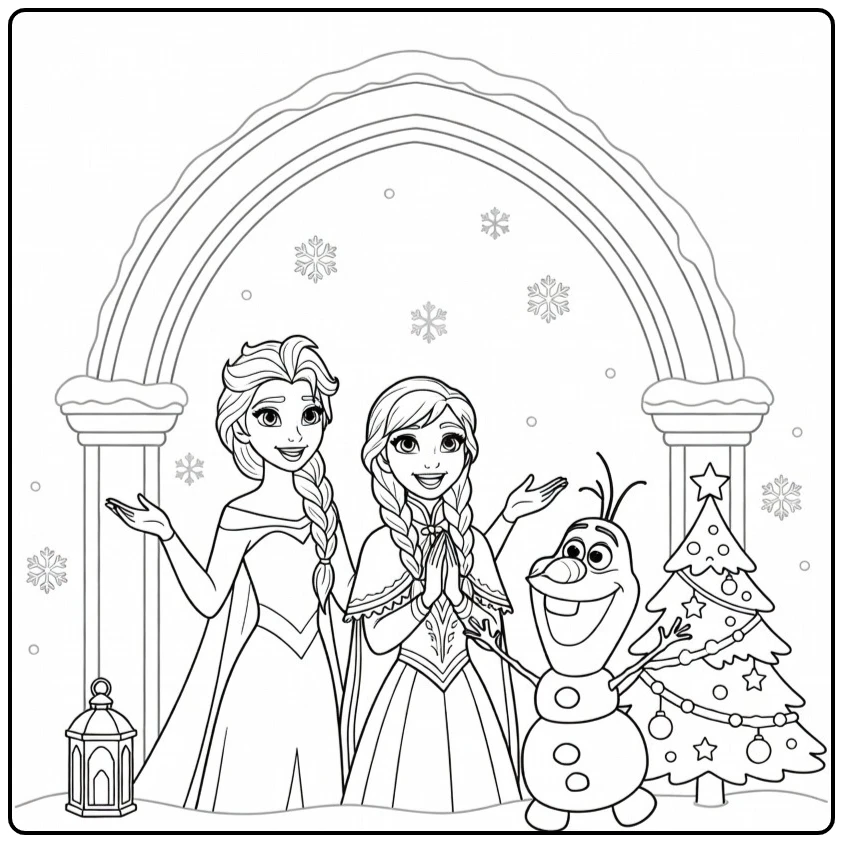 Singing Olaf in a Beautiful Frozen Christmas Scene coloring page