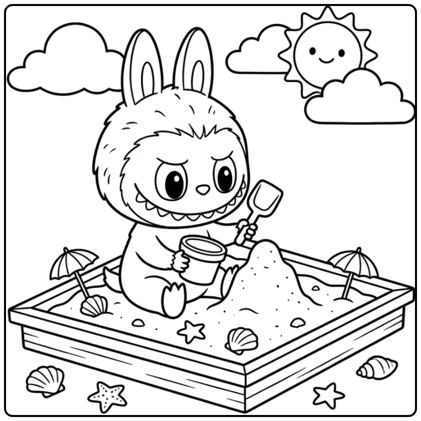 Baby Labubu Playing in the Sand in Summer coloring page