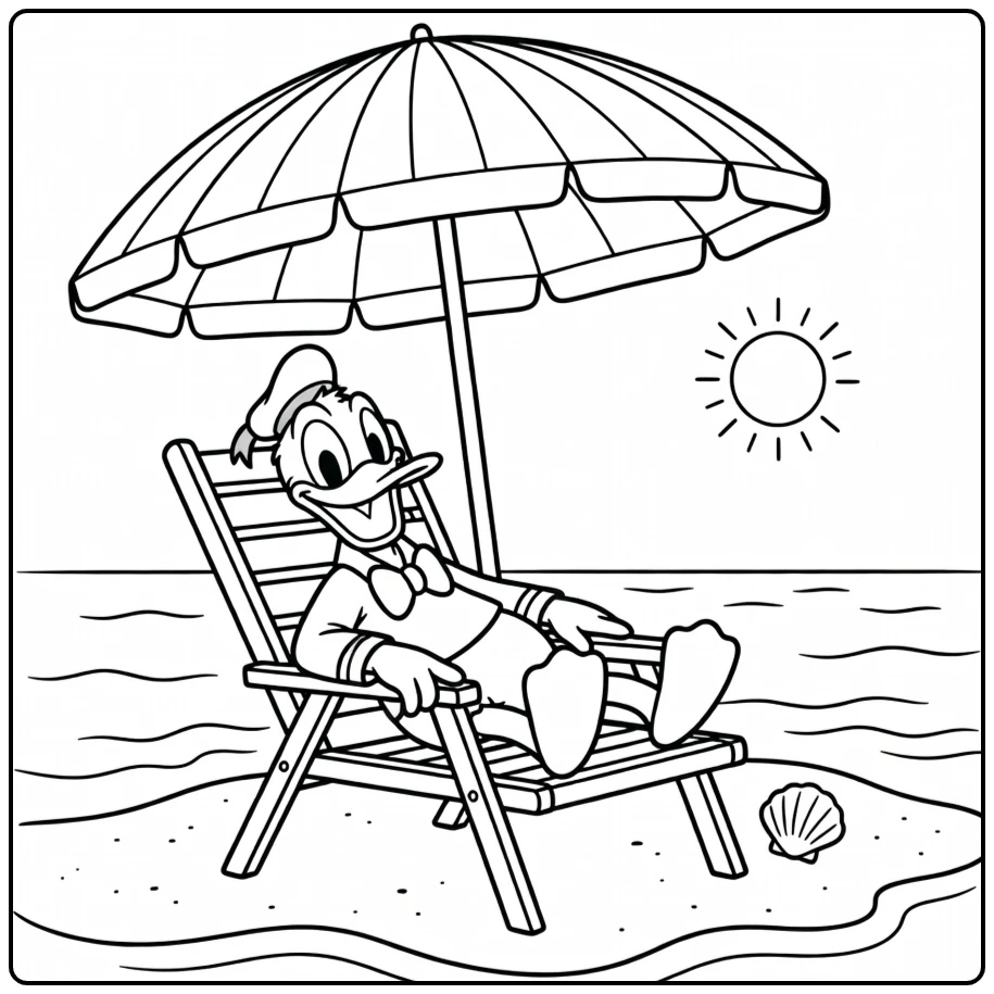 Summery Donald Duck Beach Fun Under the Sun coloring page