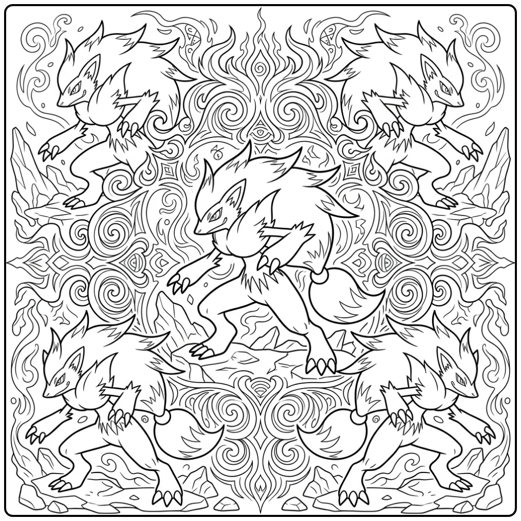 Detailed Pokemon Zoroark with Mysterious Illusions coloring page