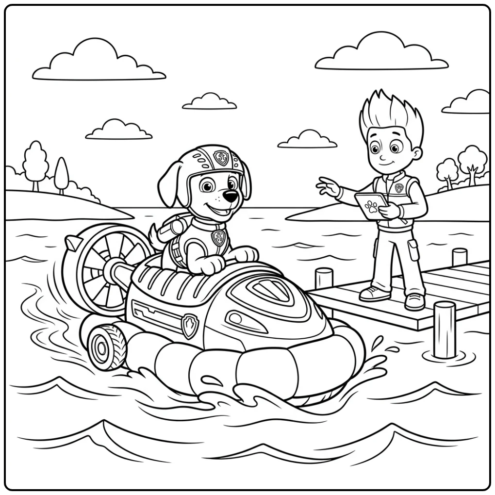 Paw Patrol Adventure with Zuma and His Hovercraft coloring page