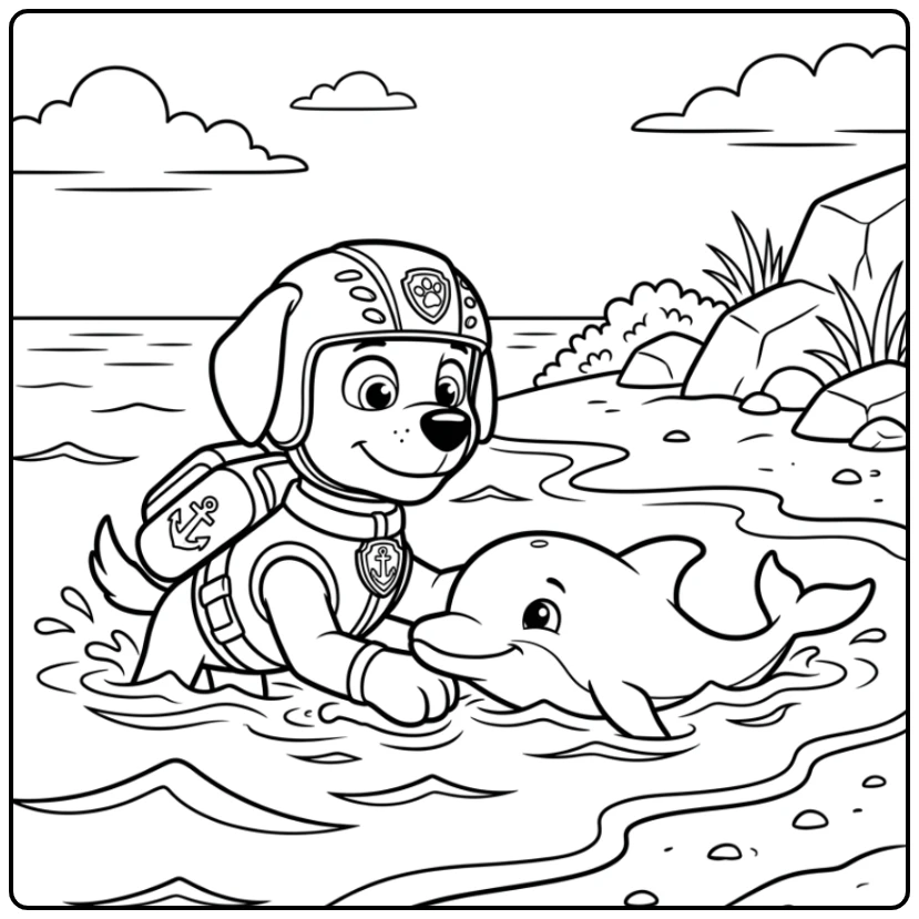 Zuma Paw Patrol Brave Rescue of a Dolphin coloring page