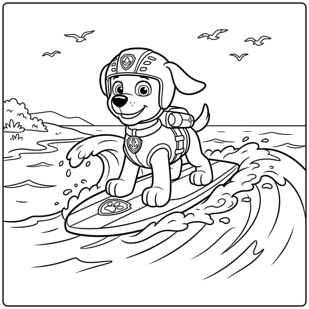 Zuma Paw Patrol coloring page with a water rescue