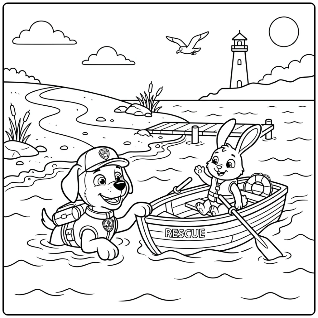 Paw Patrol Zuma Leading Boat Veilig Toward the Coast coloring page