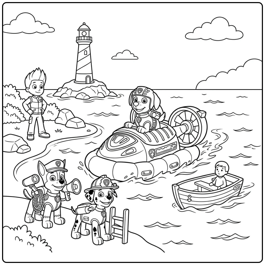 Zuma Paw Patrol Zuma's Sea Rescue with His Team coloring page