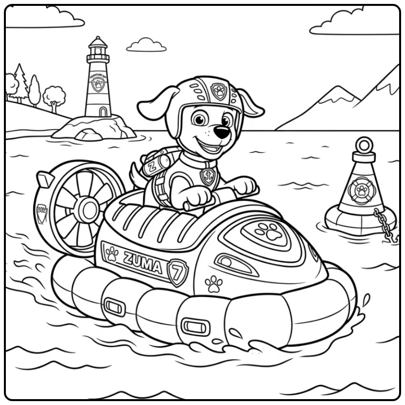 Paw Patrol Vehicle with Zuma's Water Rescue Action coloring page