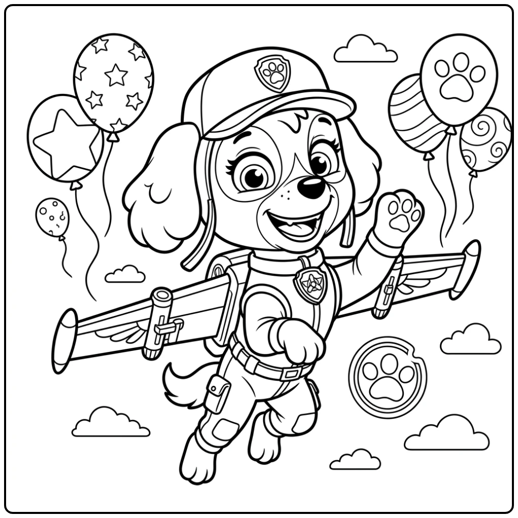 Floating Skye Paw Patrol Adventure with Jetpack coloring page