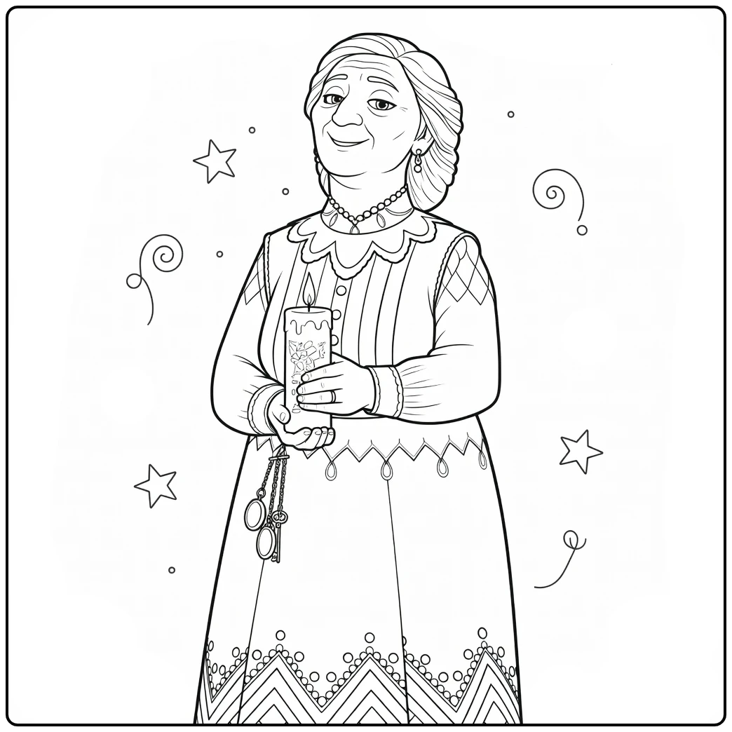 Abuela Alma Stars and Candle coloring page