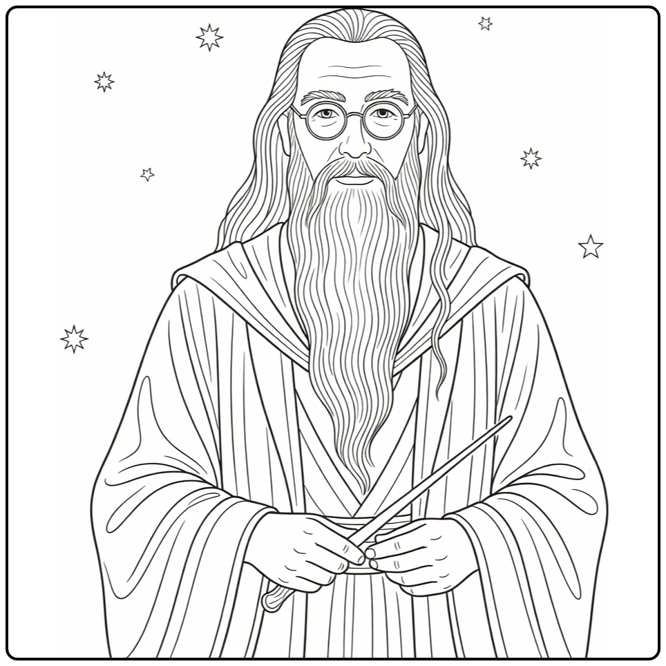 Albus Dumbledore Sorcerer with Wand coloring page