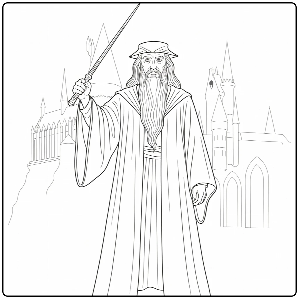 Albus Dumbledore Wise Sorcerer Raising Staff coloring page