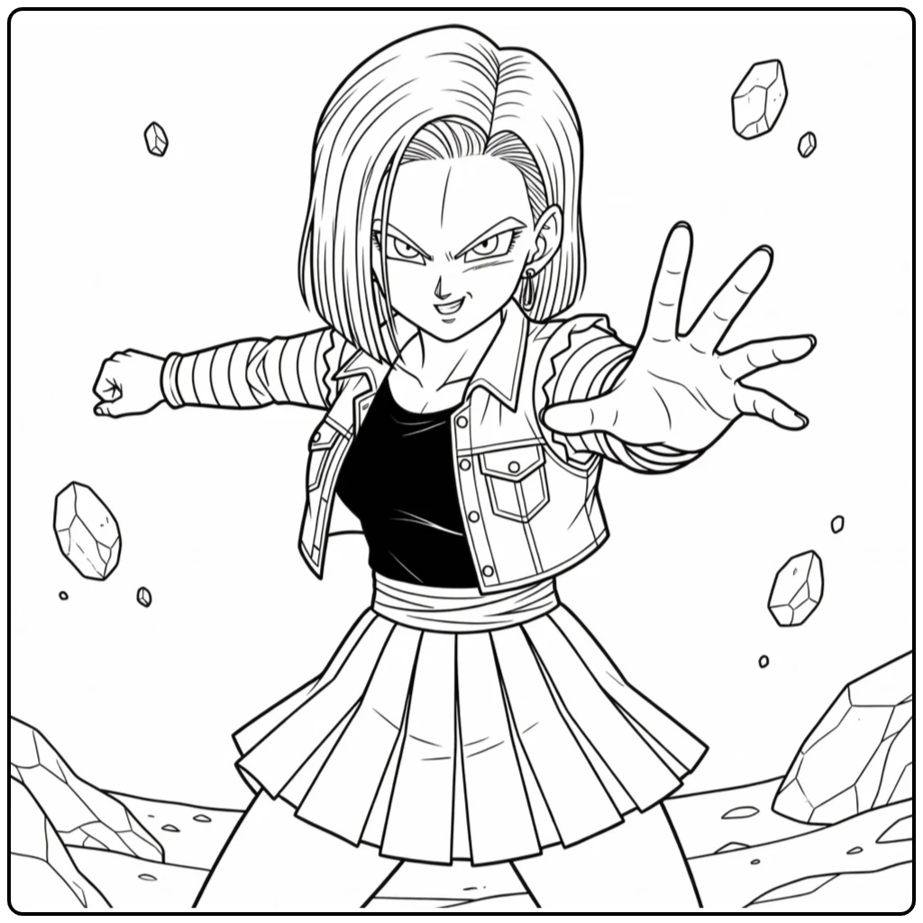 Android 18 Confident Attack Stance coloring page