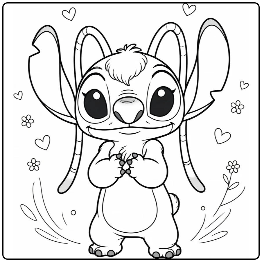 Stitch Sweet Angel with Flowers coloring page