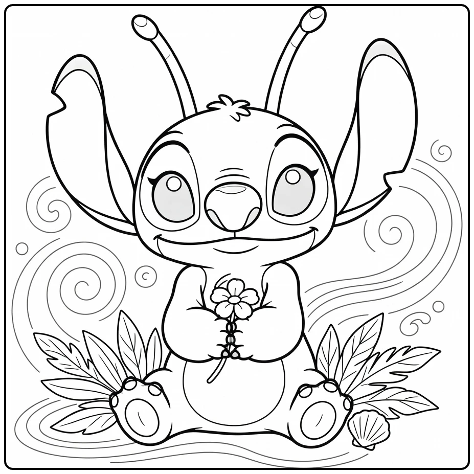 Happy Stitch and Angel with Antennae coloring page