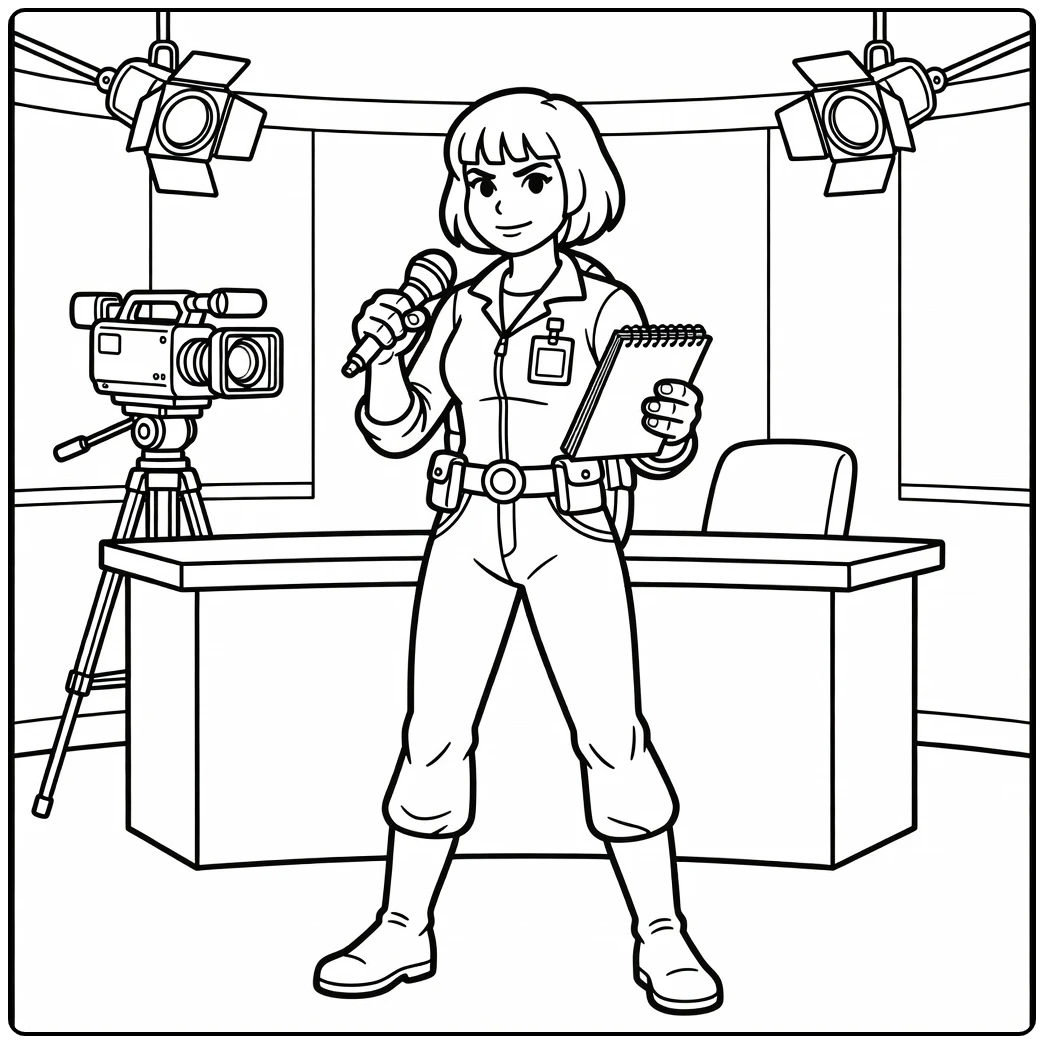 April O'Neil in Confident Pose Nieuwsstudio coloring page