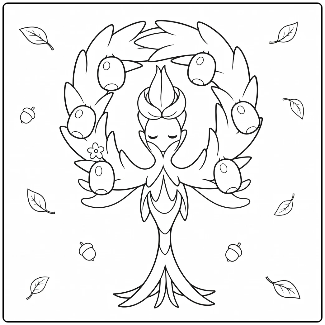 Arboliva Tree Pokemon in Autumn Setting coloring page
