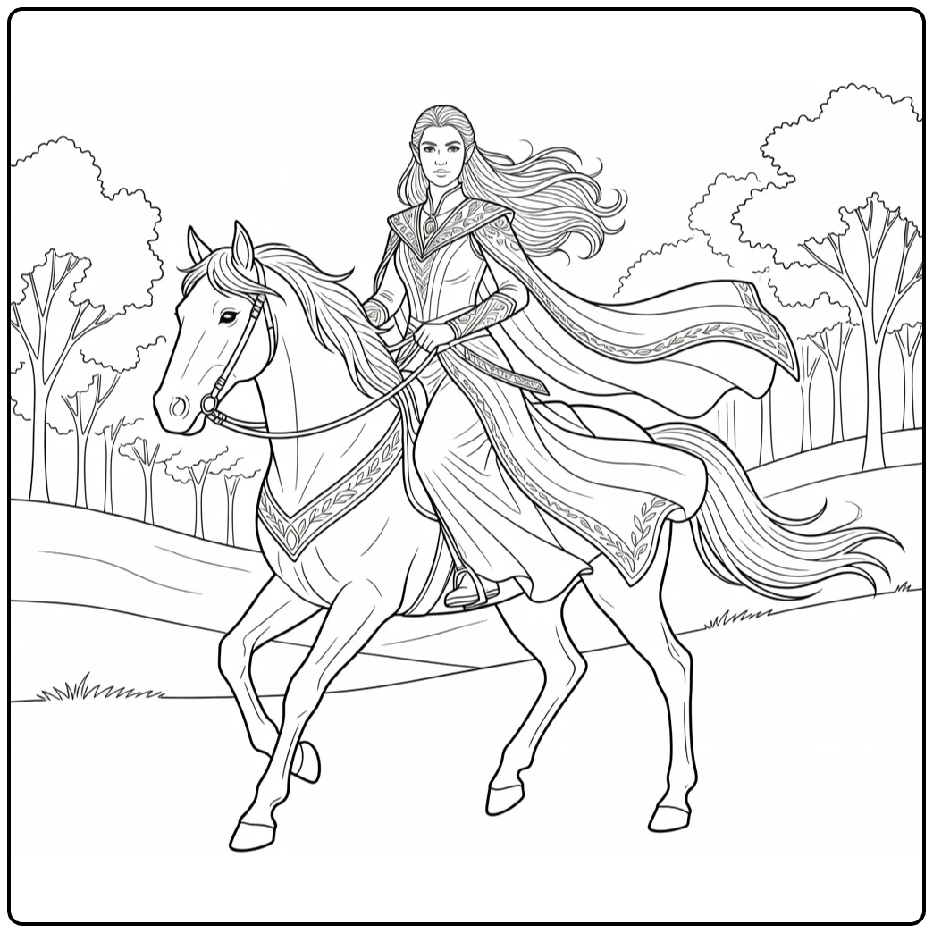 Arwen Flowing Hair and Elven Robes coloring page