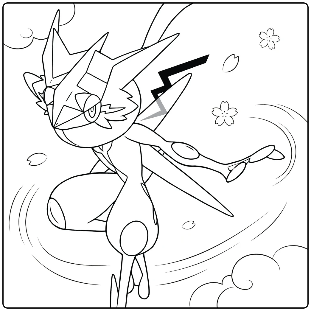 Ash Greninja Water Pokemon in Dynamic Jump coloring page