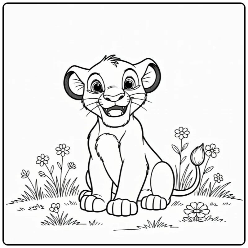 Baby Simba Playful Smile in Savanna coloring page