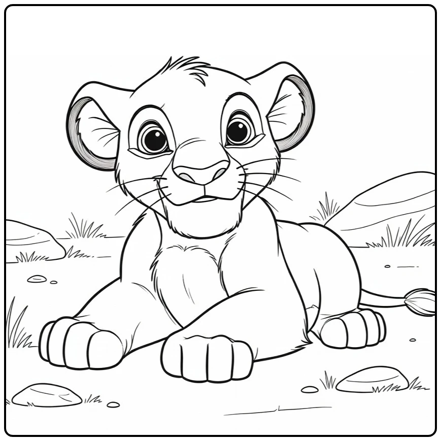 Baby Simba Adorable Lion Cub Lying with Propped Legs coloring page
