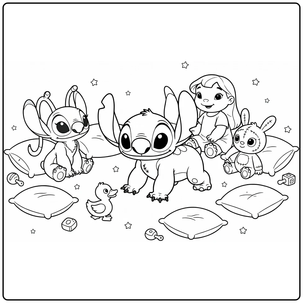 Crawling Baby Stitch and Friends coloring page
