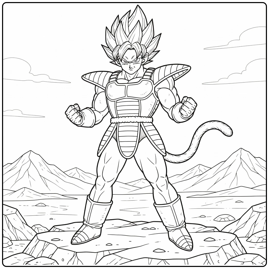 Bardock in Proud Pose with Armor and Tail coloring page