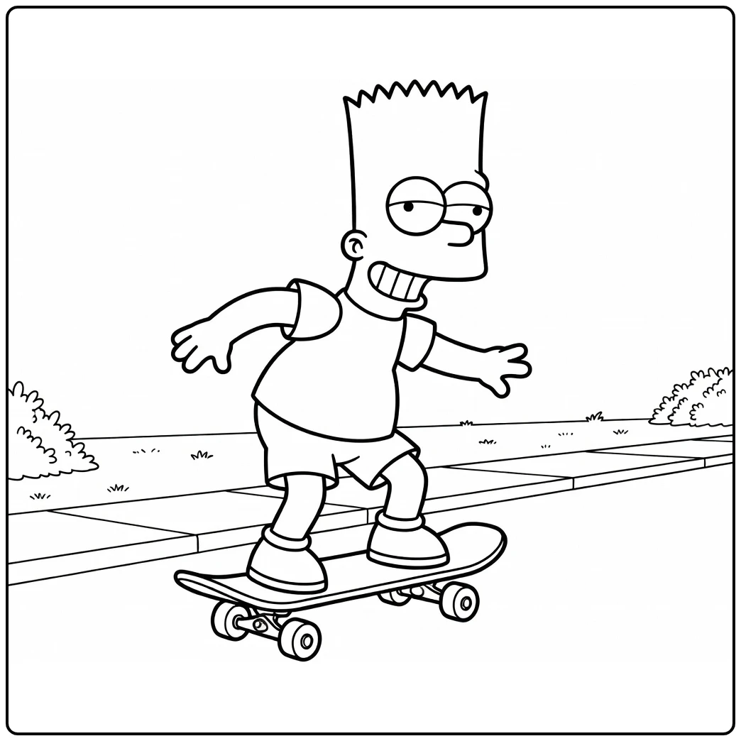 Bart Simpson Skateboard Pose with Grin coloring page