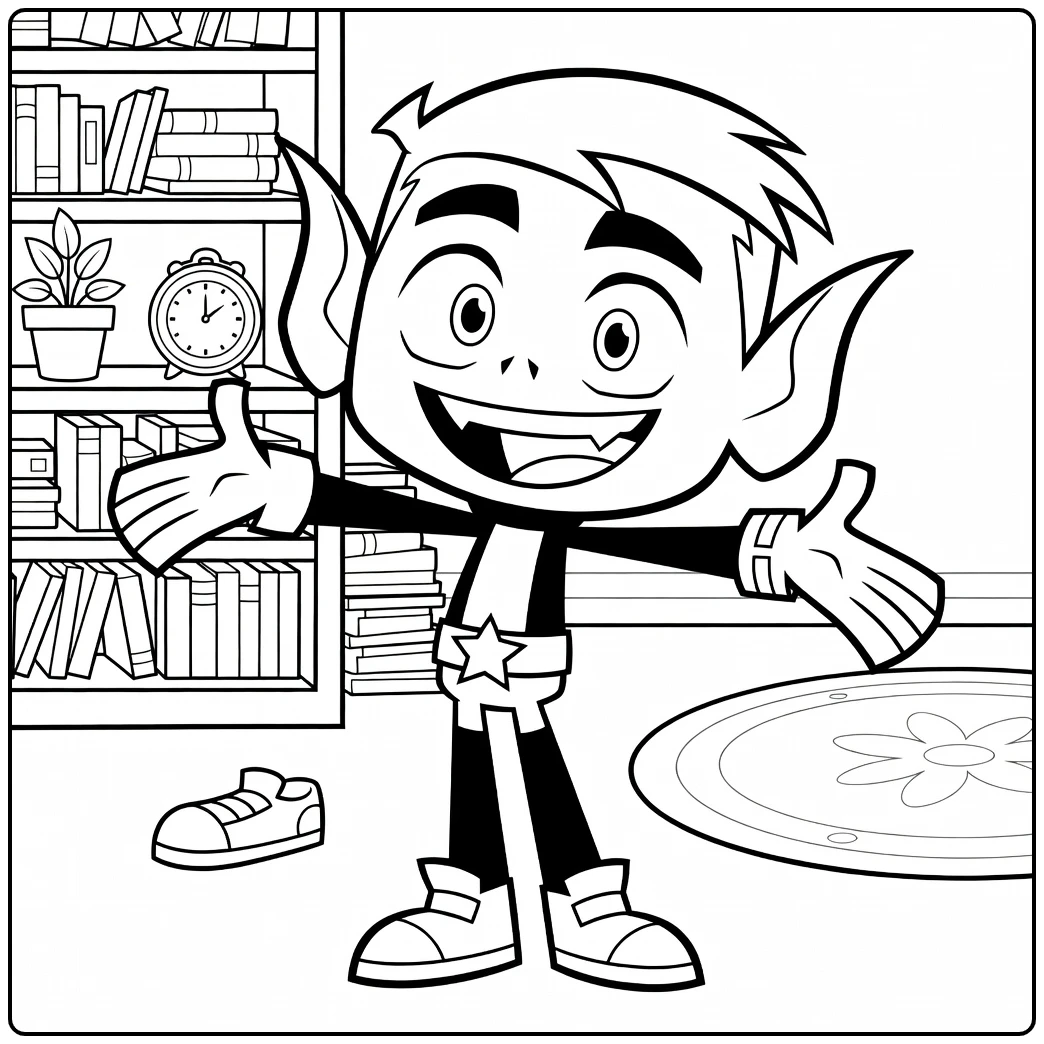 Beast Boy in Bookcase Library coloring page