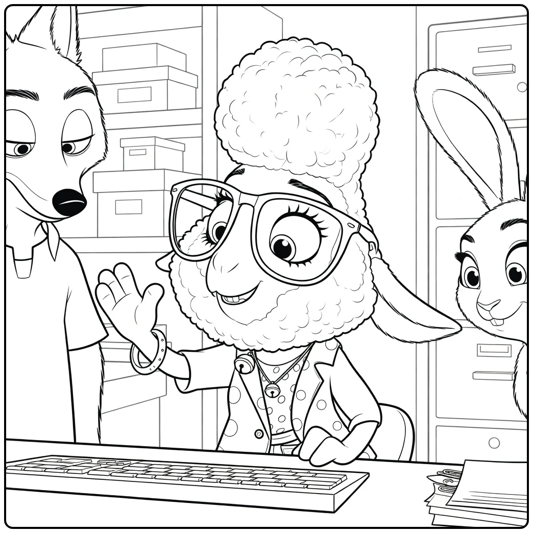 Bellwether Zootopia Office with Fox and Rabbit coloring page