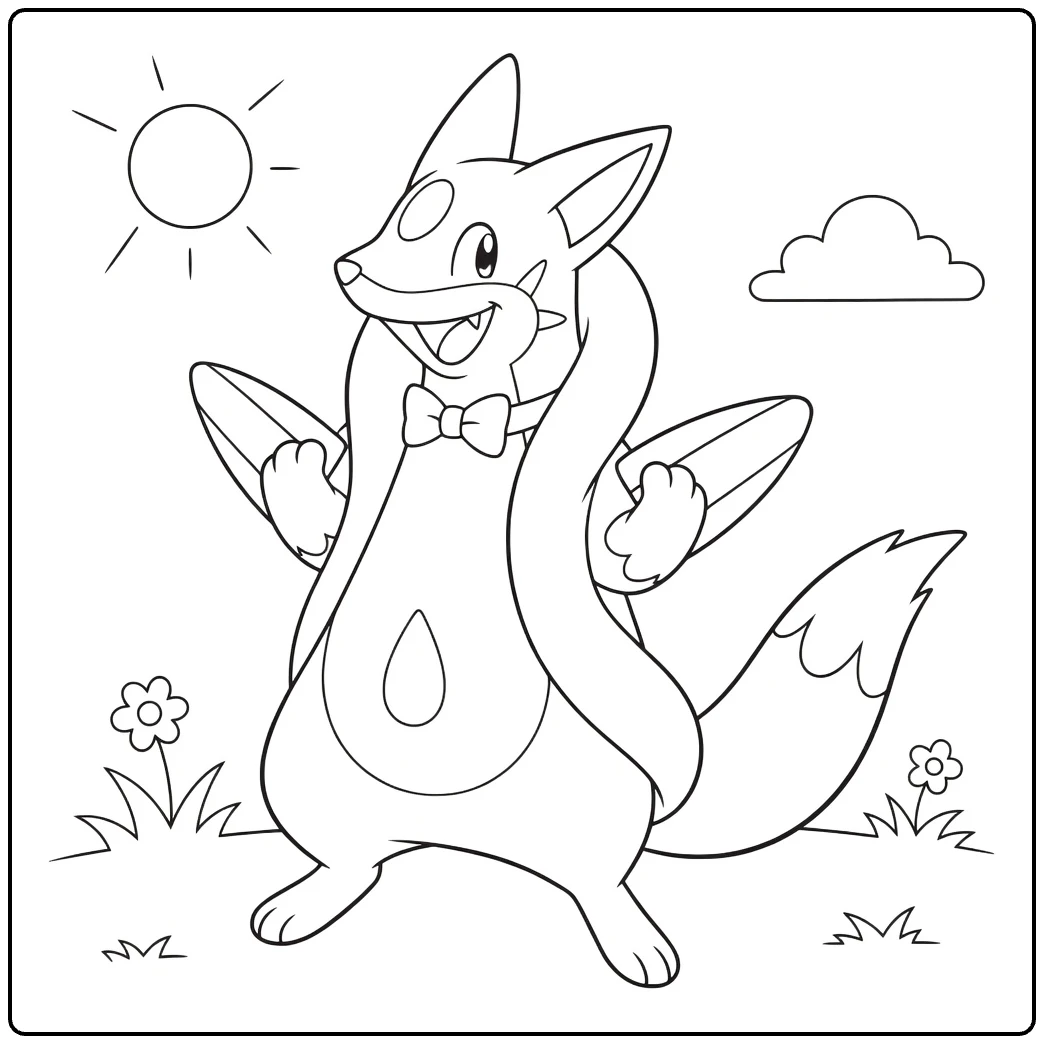 Bibarel Water Pokemon Cheerful Surfer coloring page