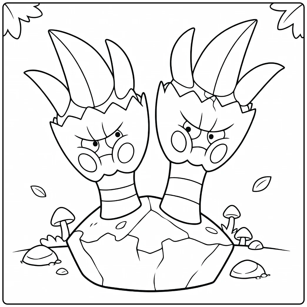 Binacle Water Pokemon on Rock with Mushrooms coloring page