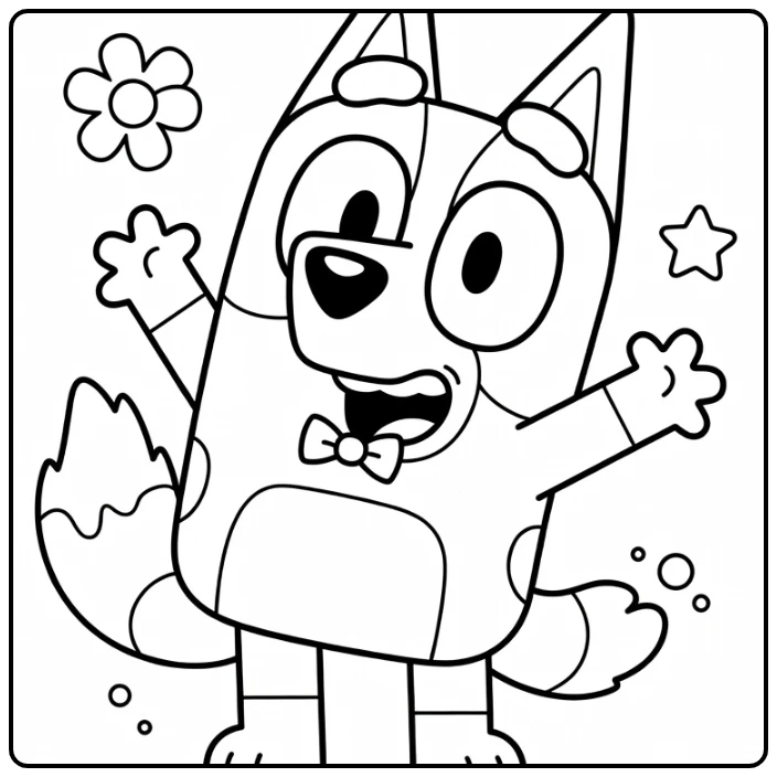 Bluey Cheerful Bingo Waving with Stars coloring page