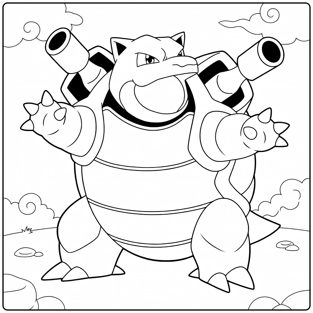Blastoise Water Pokemon in Powerful Pose coloring page