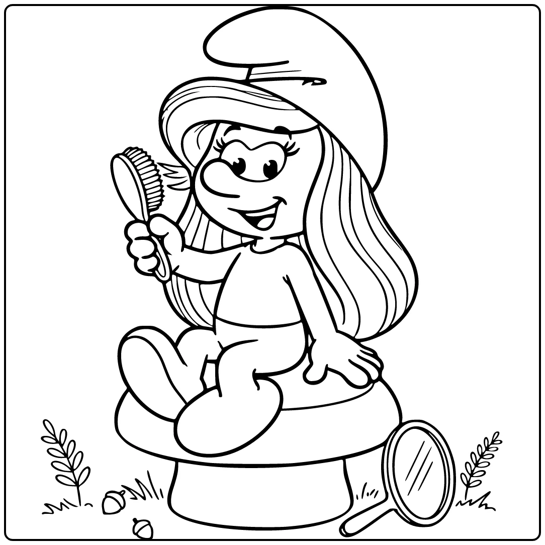 Smurfette coloring page with a printable Smurfs scene