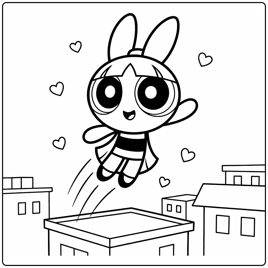Heroic Blossom Above Rooftops coloring page
