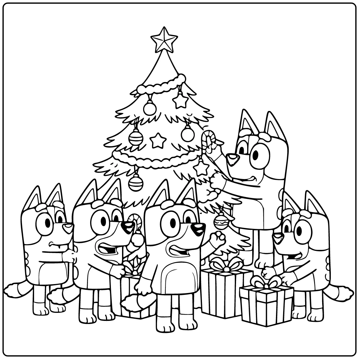Bluey Next to Christmas Tree with Bingo coloring page