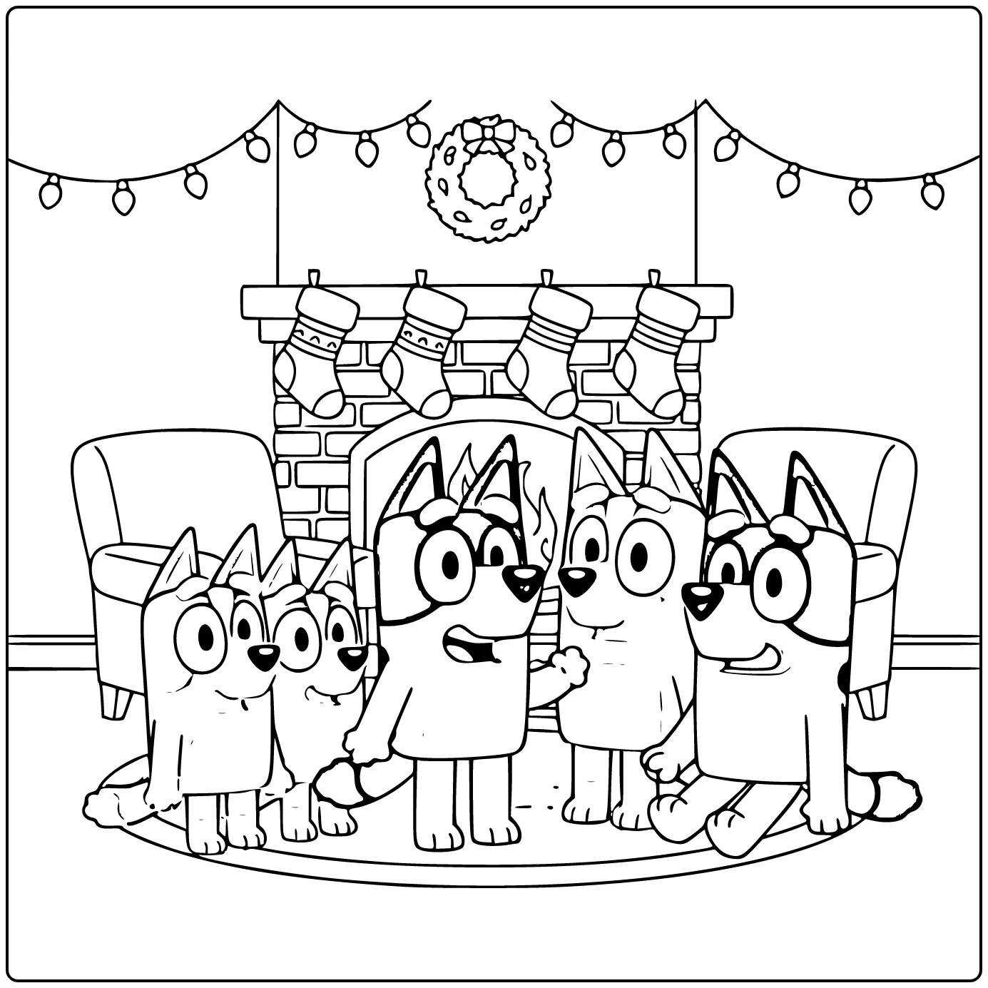 Bluey Christmas Bingo and Chilli coloring page