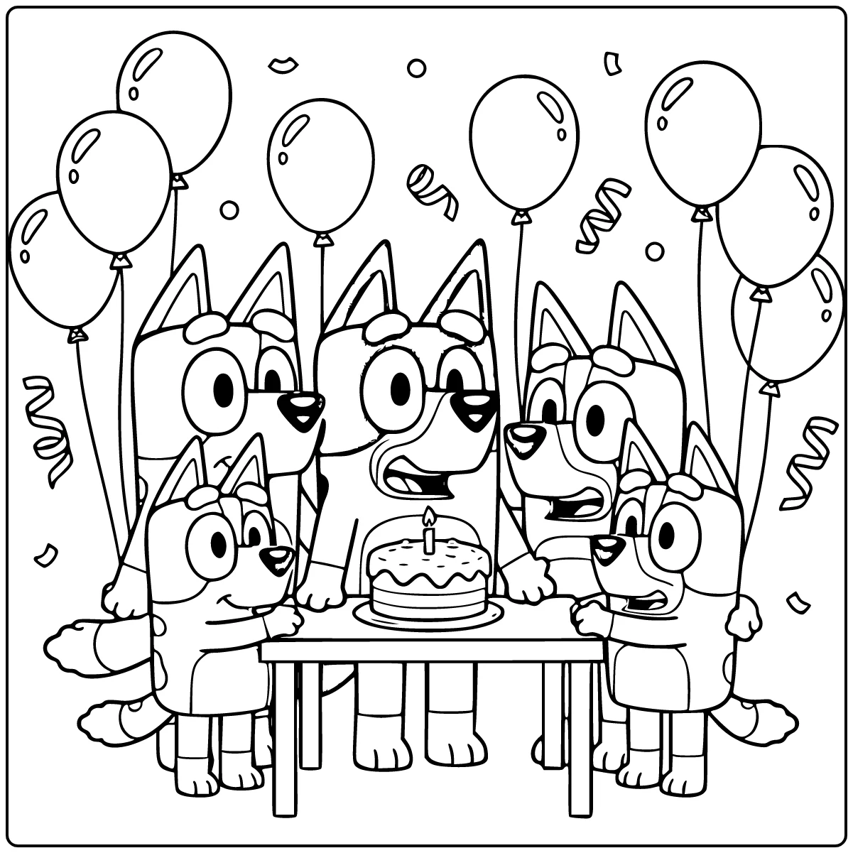 Bluey Party with Bandit Chilli Muffin coloring page